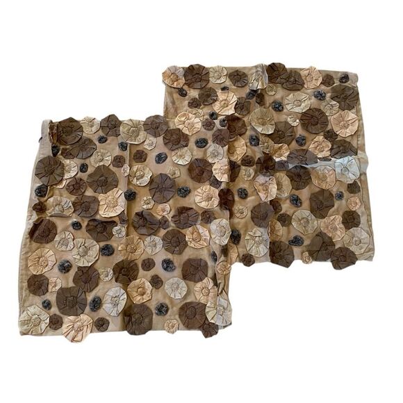 Peacock Alley Silk Rosette Appliqué Accent Pillow Covers, Set of 2 - Picture 1 of 4